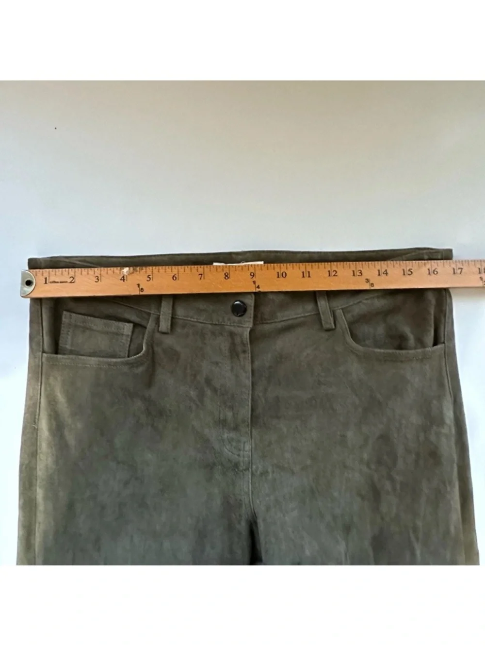 The Row Olive Green Lambskin Suede Straight-Leg Pants (Quiet Luxury) - Picture 7 of 13